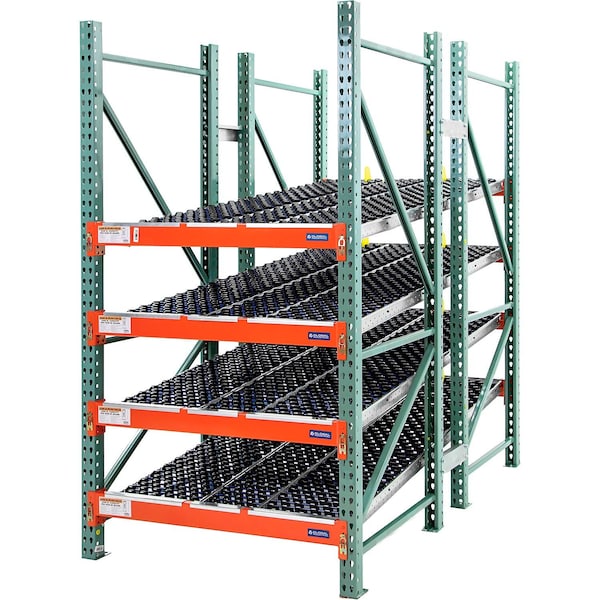 Global Industrial Carton Flow Rack, 4 Levels, SpanTrack Wheel Bed, 48inW x 96inD x 96inH 272164 - main